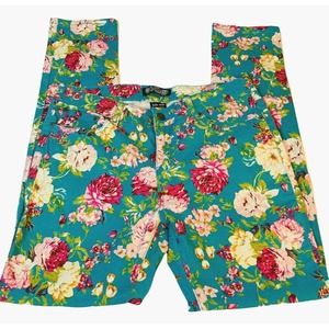 Floral Print Jeans Size 30 x 30 Aqua Flowers Cottagecore Denim